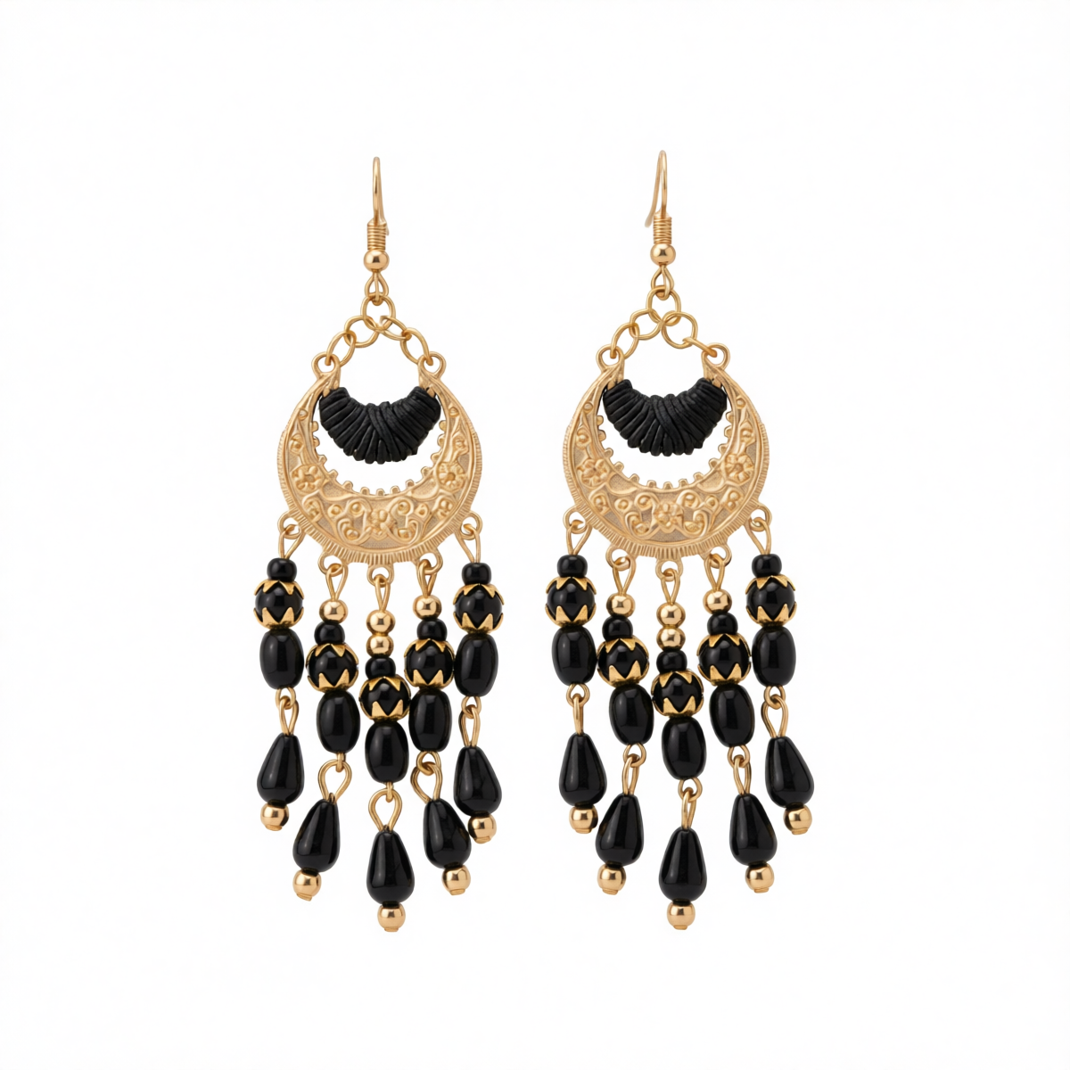 Black Resin & Polyster 18K Gold-Plated Tassel Drop Earrings