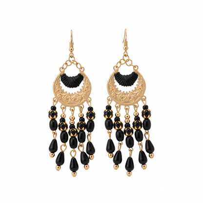 Black Resin & Polyster 18K Gold-Plated Tassel Drop Earrings