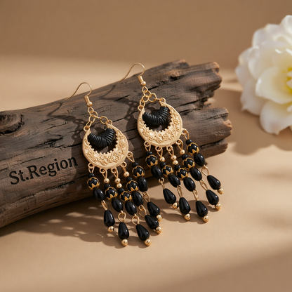 Black Resin & Polyster 18K Gold-Plated Tassel Drop Earrings