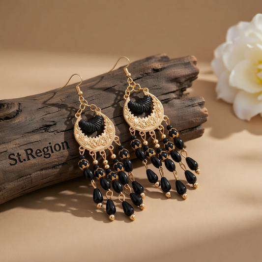 Black Resin & Polyster 18K Gold-Plated Tassel Drop Earrings