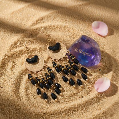 Black Resin & Polyster 18K Gold-Plated Tassel Drop Earrings