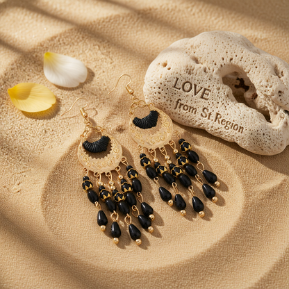 Black Resin & Polyster 18K Gold-Plated Tassel Drop Earrings