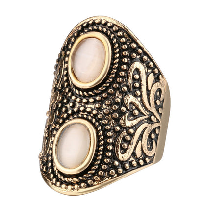 Cats Eye and 18K Gold-Plated Butterfly Round Ring, gold statement rings for women, dainty minimalist design, front view