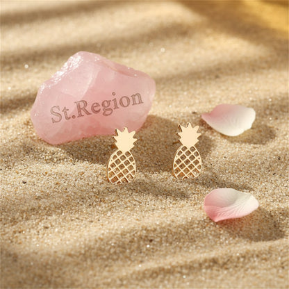 18K Gold-Plated Open Pineapple Stud Earrings, gold stud earrings for women, elegant gift for her, detail close-up