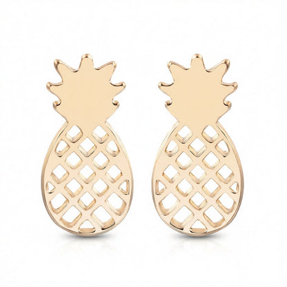 18K Gold-Plated Open Pineapple Stud Earrings, gold stud earrings for women, elegant gift for her, side view