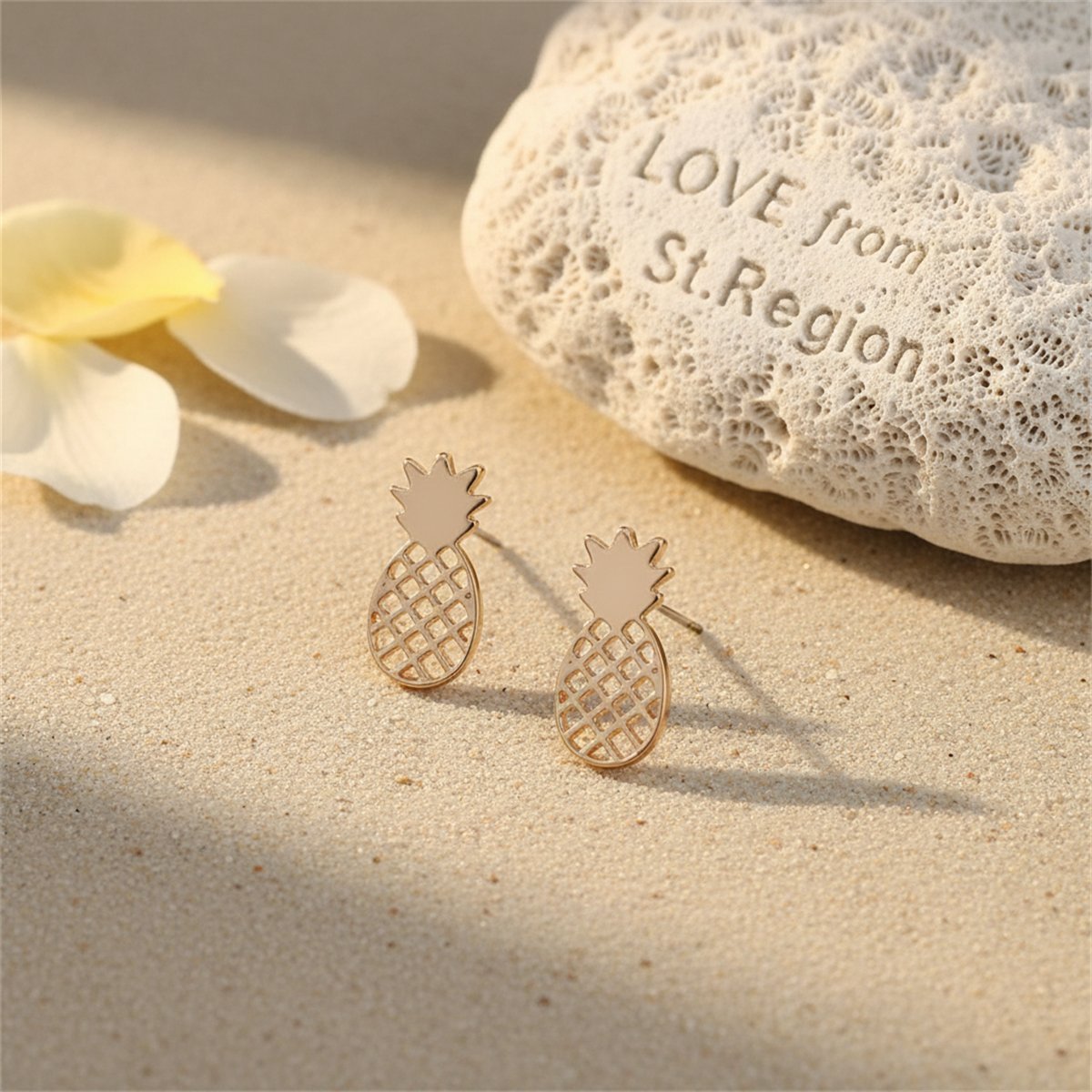18K Gold-Plated Open Pineapple Stud Earrings, gold stud earrings for women, elegant gift for her, lifestyle look