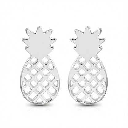Silver-Plated Open Pineapple Stud Earrings, cubic zirconia stud earrings for women, dainty minimalist design, side view