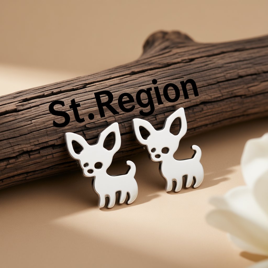 Silver-Plated Chihuahua Stud Earrings, cubic zirconia stud earrings for women, dainty minimalist design, front view