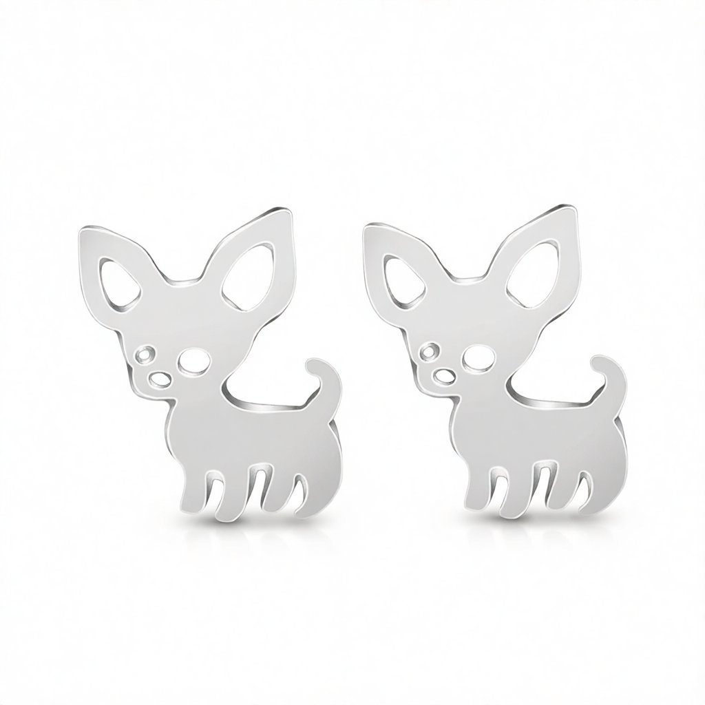 Silver-Plated Chihuahua Stud Earrings, cubic zirconia stud earrings for women, dainty minimalist design, side view