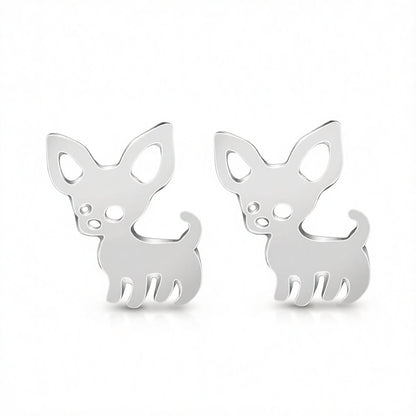 Silver-Plated Chihuahua Stud Earrings, cubic zirconia stud earrings for women, dainty minimalist design, side view