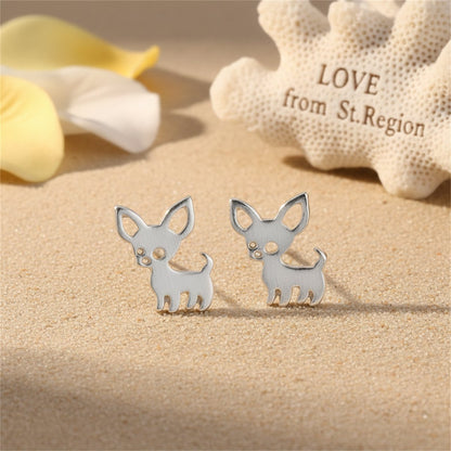 Silver-Plated Chihuahua Stud Earrings, cubic zirconia stud earrings for women, dainty minimalist design, lifestyle look