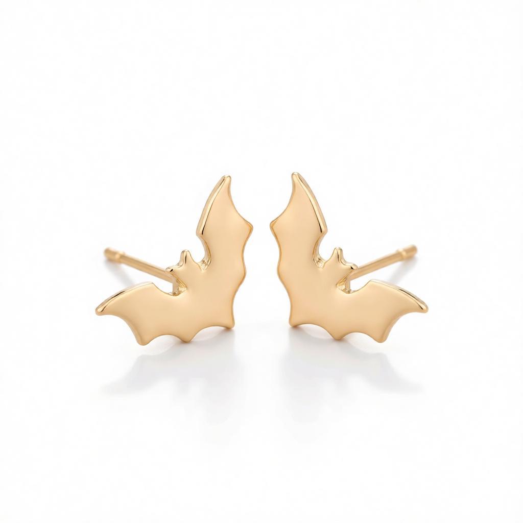 18K Gold-Plated Bat Stud Earrings, cubic zirconia stud earrings for women, botanical inspired, side view