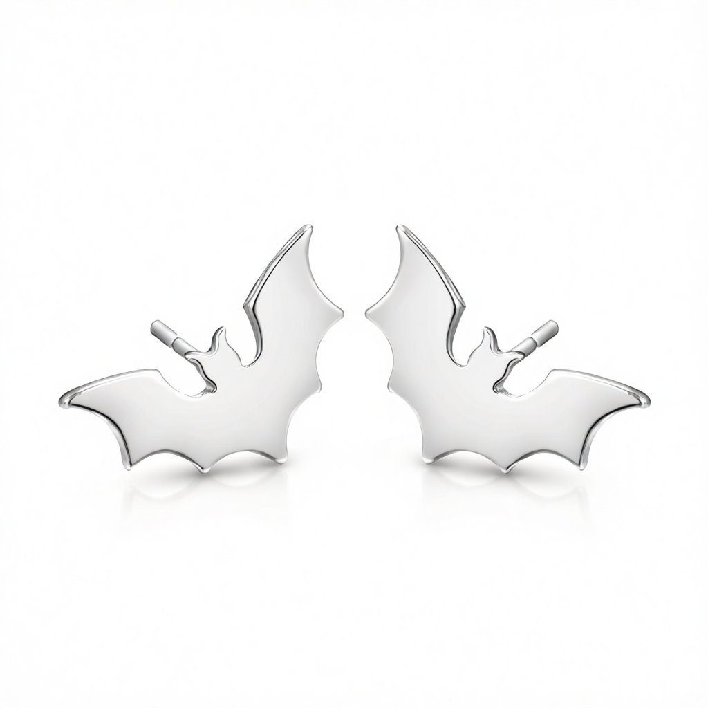 Silver-Plated Bat Stud Earrings, cubic zirconia stud earrings for women, botanical inspired, side view