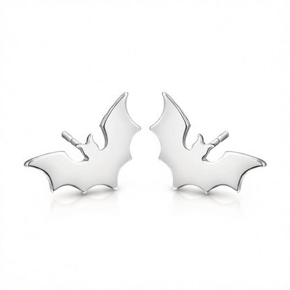 Silver-Plated Bat Stud Earrings, cubic zirconia stud earrings for women, botanical inspired, side view