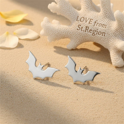 Silver-Plated Bat Stud Earrings, cubic zirconia stud earrings for women, botanical inspired, lifestyle look