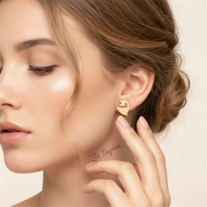 18K Gold-Plated Ghost Stud Earrings, gold stud earrings for women, botanical inspired, styled look