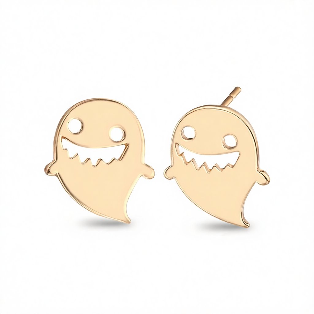 18K Gold-Plated Ghost Stud Earrings, gold stud earrings for women, botanical inspired, side view