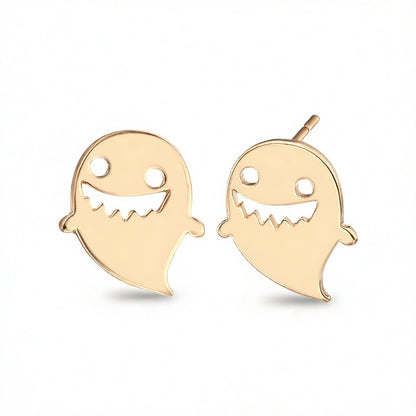 18K Gold-Plated Ghost Stud Earrings, gold stud earrings for women, botanical inspired, side view