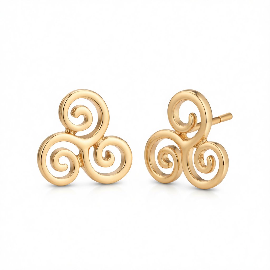 18K Gold-Plated Open Swirls Stud Earrings, gold stud earrings for women, dainty minimalist design, side view