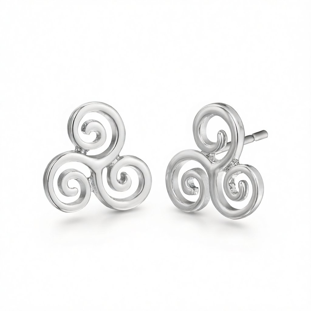 Silver-Plated Open Swirls Stud Earrings, cubic zirconia stud earrings for women, elegant gift for her, side view