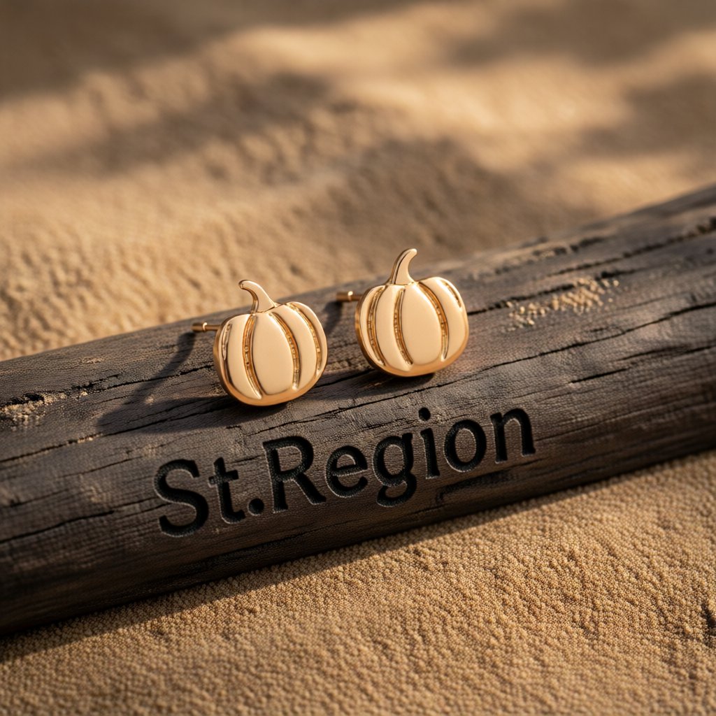 18K Gold-Plated Pumpkin Stud Earrings, gold stud earrings for women, vintage-inspired design, front view