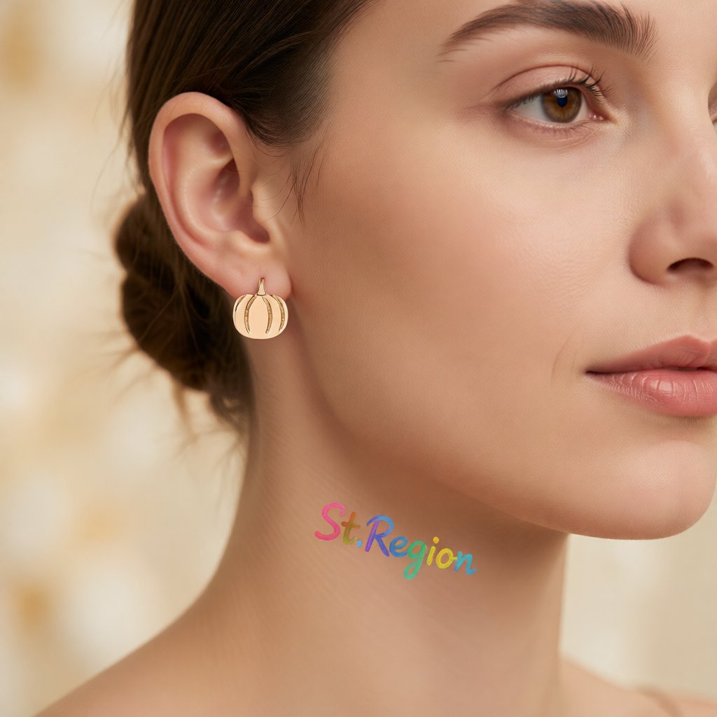18K Gold-Plated Pumpkin Stud Earrings, gold stud earrings for women, vintage-inspired design, styled look