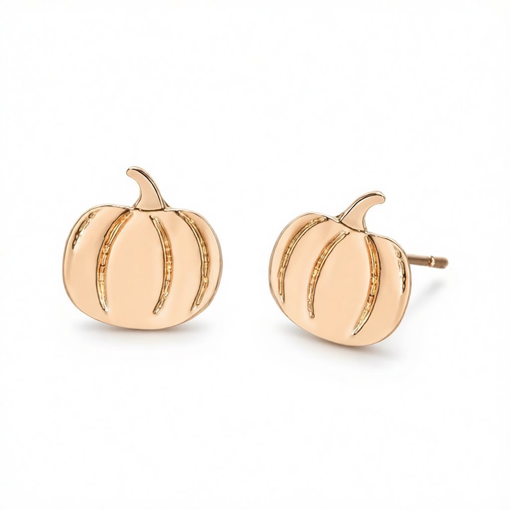18K Gold-Plated Pumpkin Stud Earrings, gold stud earrings for women, vintage-inspired design, side view