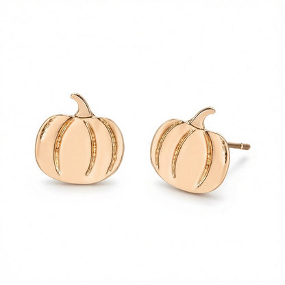 18K Gold-Plated Pumpkin Stud Earrings, gold stud earrings for women, vintage-inspired design, side view