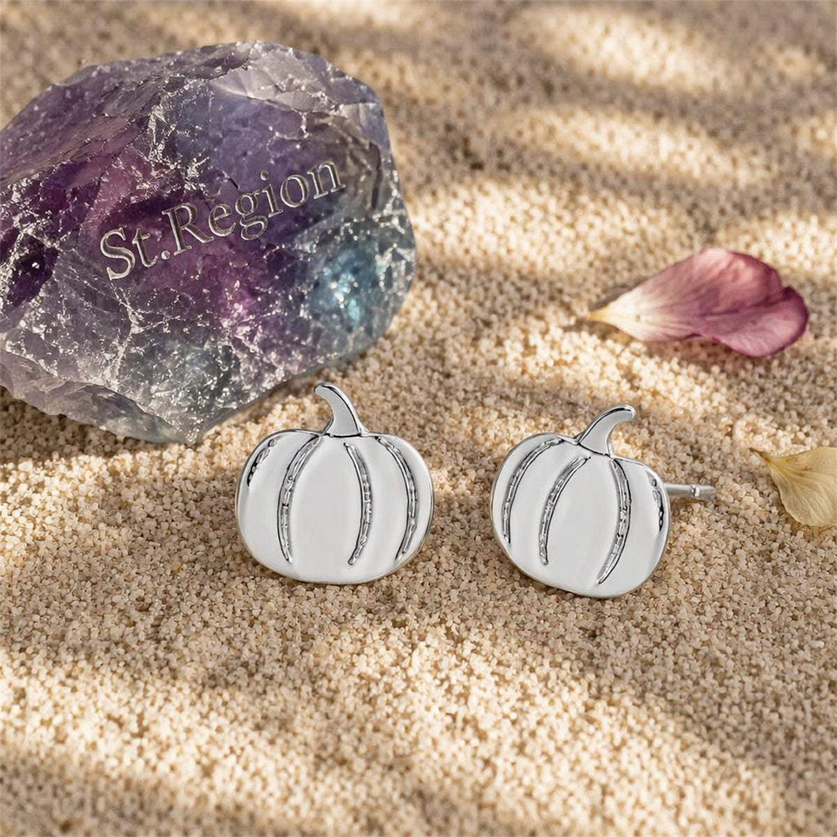 Silver-Plated Pumpkin Stud Earrings