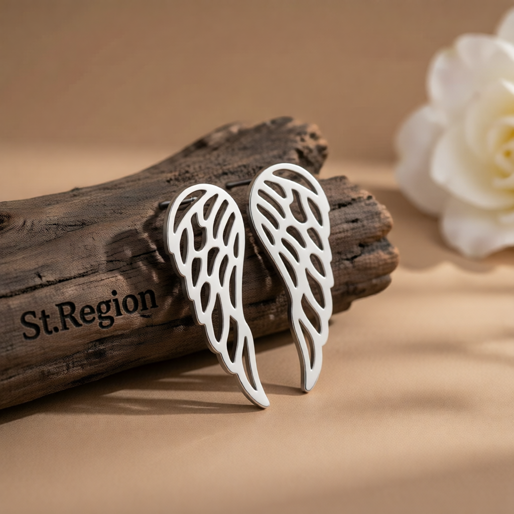 Silver-Plated Openwork Wing Stud Earrings