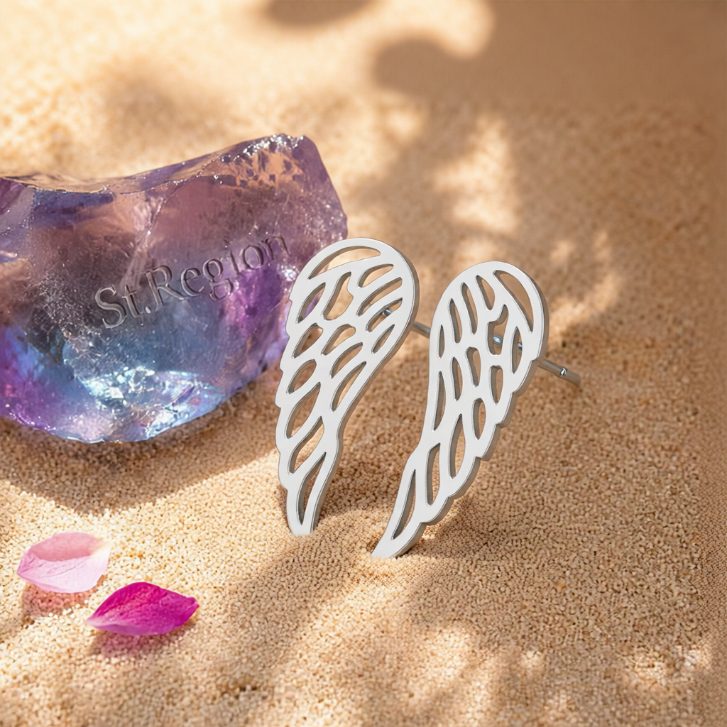 Silver-Plated Openwork Wing Stud Earrings