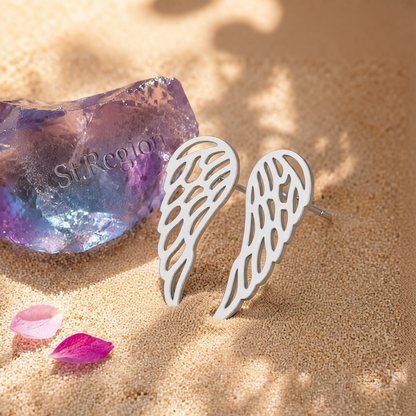 Silver-Plated Openwork Wing Stud Earrings