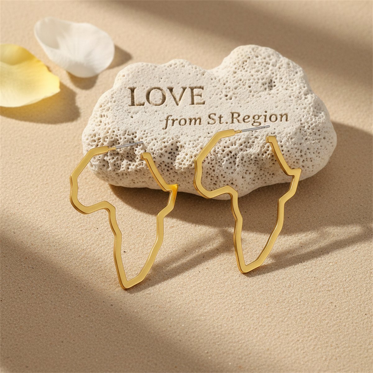18K Gold-Plated Open Africa Map Hoop Earrings, gold huggie earrings, botanical inspired, lifestyle look
