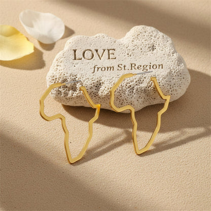 18K Gold-Plated Open Africa Map Hoop Earrings, gold huggie earrings, botanical inspired, lifestyle look