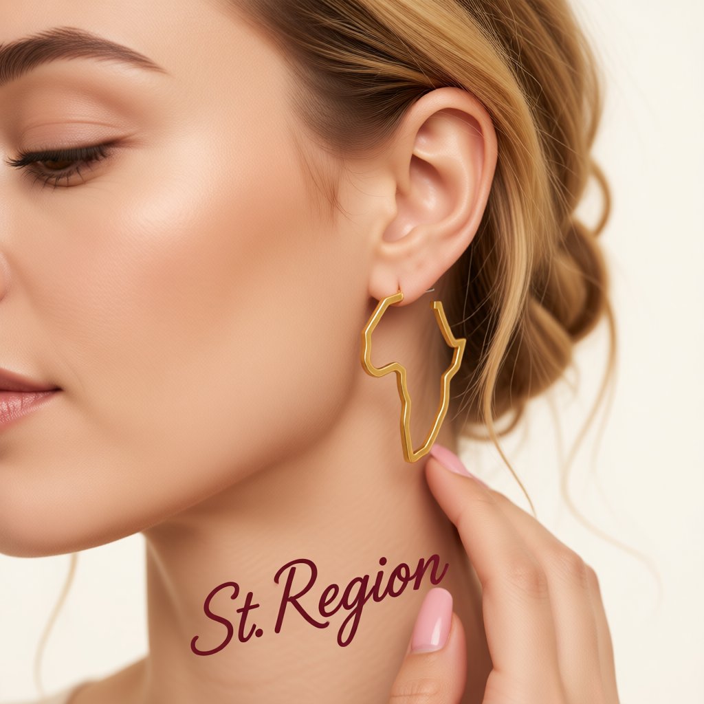 18K Gold-Plated Open Africa Map Hoop Earrings, gold huggie earrings, botanical inspired, styled look
