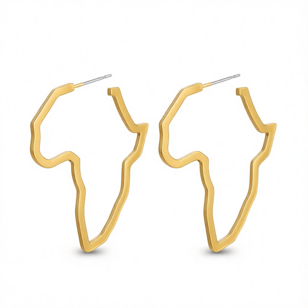 18K Gold-Plated Open Africa Map Hoop Earrings, gold huggie earrings, botanical inspired, side view