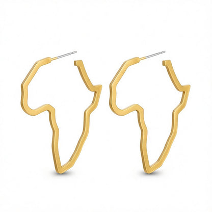 18K Gold-Plated Open Africa Map Hoop Earrings, gold huggie earrings, botanical inspired, side view