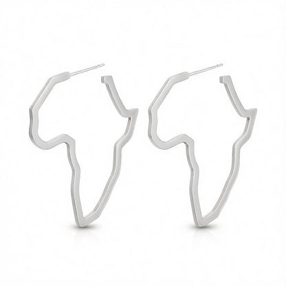 Silver-Plated Open Africa Map Hoop Earrings, silver huggie earrings, elegant gift for her, side view