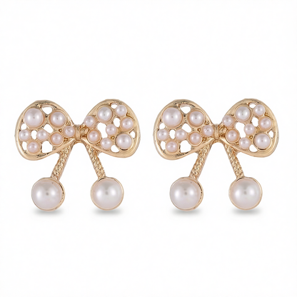 Pearl & 18K Gold-Plated Bow Stud Earrings