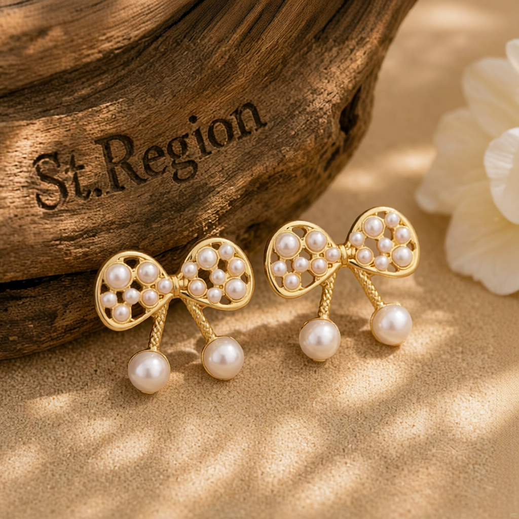 Pearl & 18K Gold-Plated Bow Stud Earrings