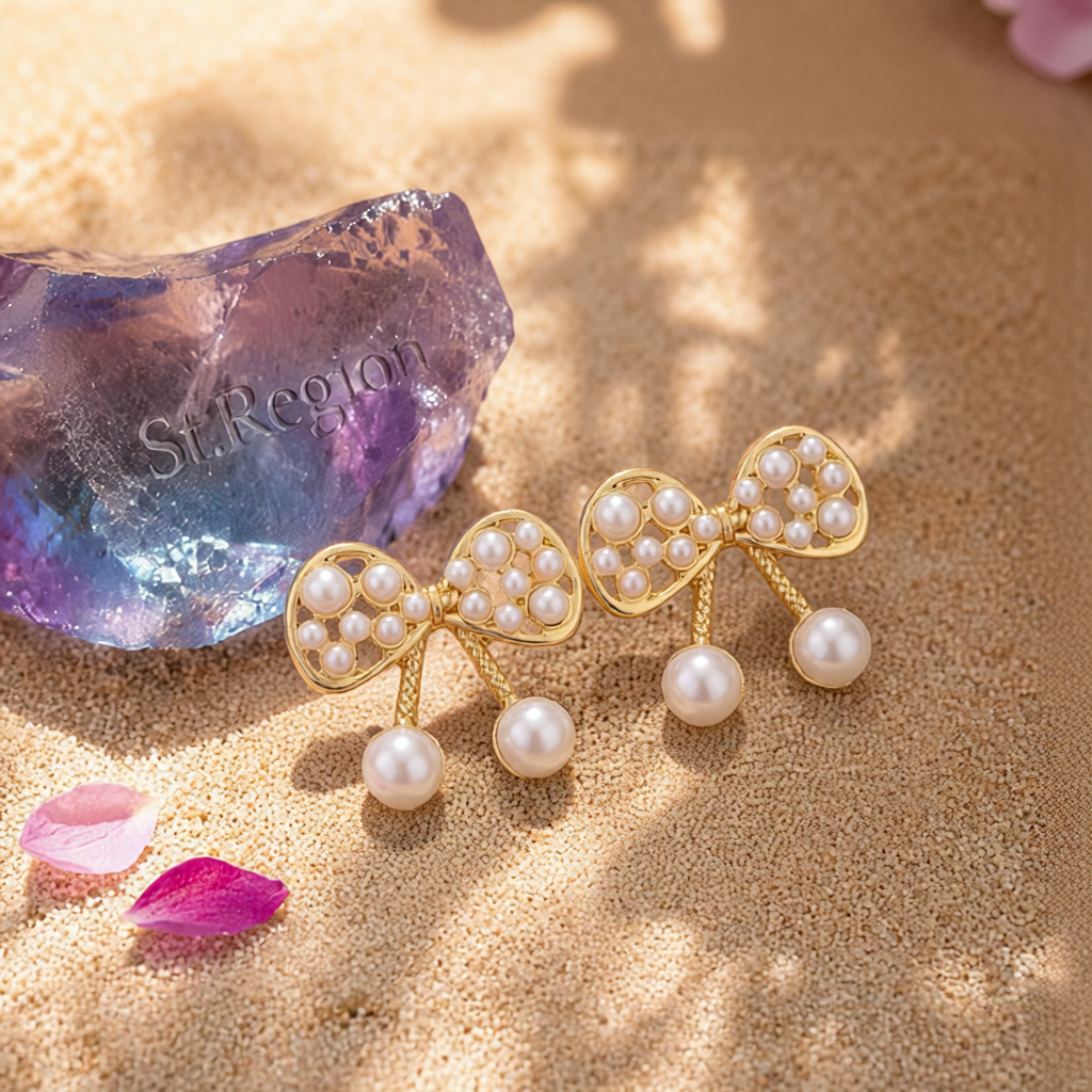 Pearl & 18K Gold-Plated Bow Stud Earrings