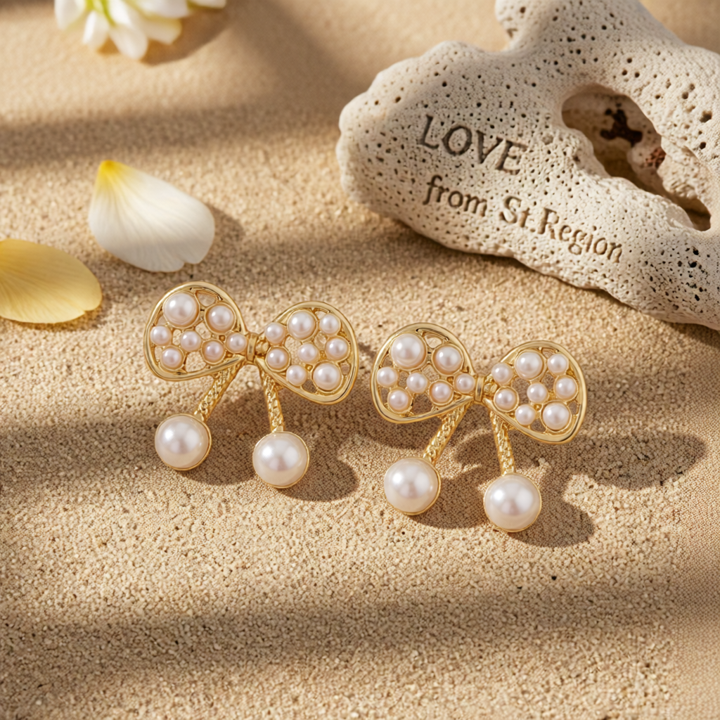 Pearl & 18K Gold-Plated Bow Stud Earrings