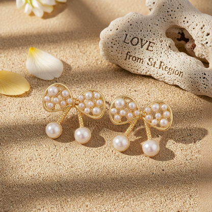 Pearl & 18K Gold-Plated Bow Stud Earrings