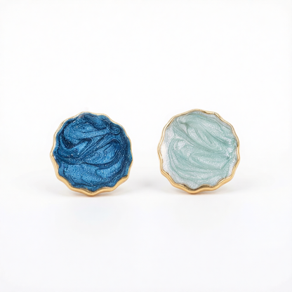 Blue Enamel & 18K Gold-Plated Marbled Stud Earrings