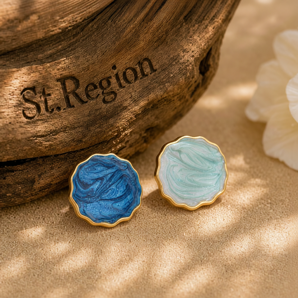 Blue Enamel & 18K Gold-Plated Marbled Stud Earrings