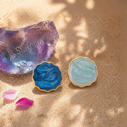 Blue Enamel & 18K Gold-Plated Marbled Stud Earrings