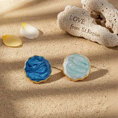 Blue Enamel & 18K Gold-Plated Marbled Stud Earrings