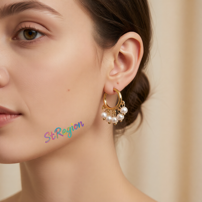 Pearl & 18K Gold-Plated Bead Tassel Hoop Earrings