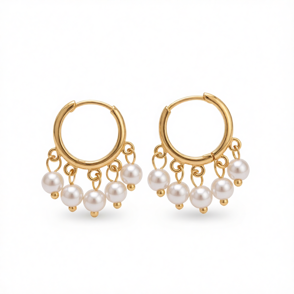 Pearl & 18K Gold-Plated Bead Tassel Hoop Earrings
