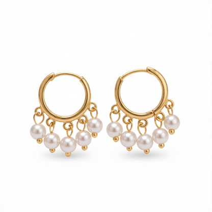 Pearl & 18K Gold-Plated Bead Tassel Hoop Earrings
